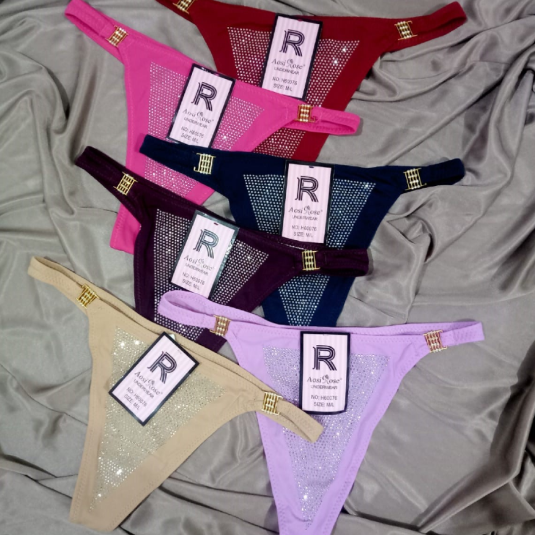 Pack of 2 Jewels-Decorated Nylon Thong Briefs