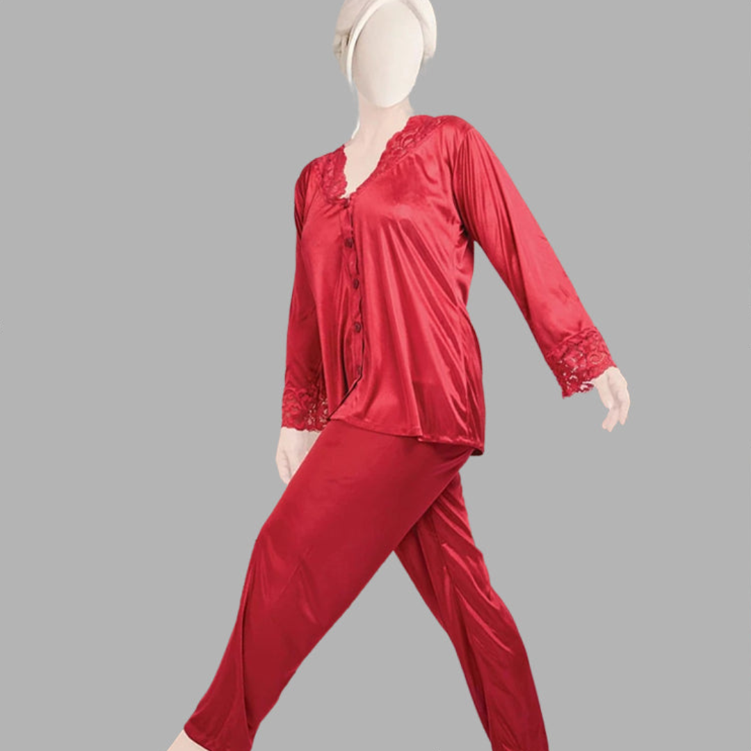 Satin Silk Lace-Trimmed Smooth Pajama Set