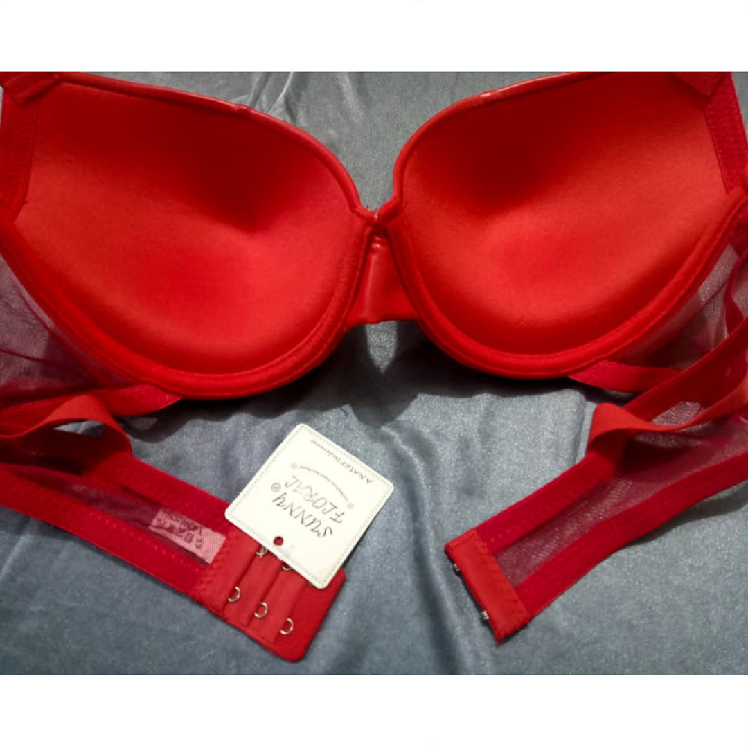 Soft Net Leather Push Up Bra Set