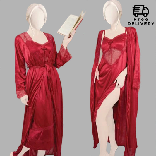2 Pcs Effortless Elegance Satin Silk Nighty
