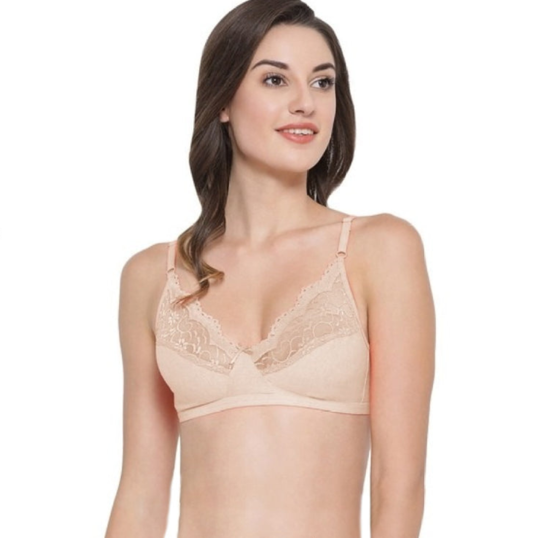 Full Coverage Lace Trim Non Padded Unlined Bra