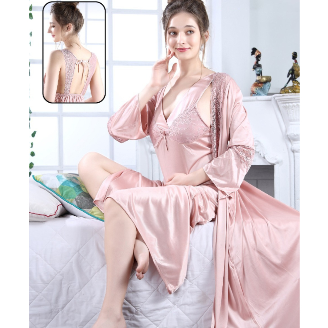 Satin Nightgown Long Split Chemise Lingerie