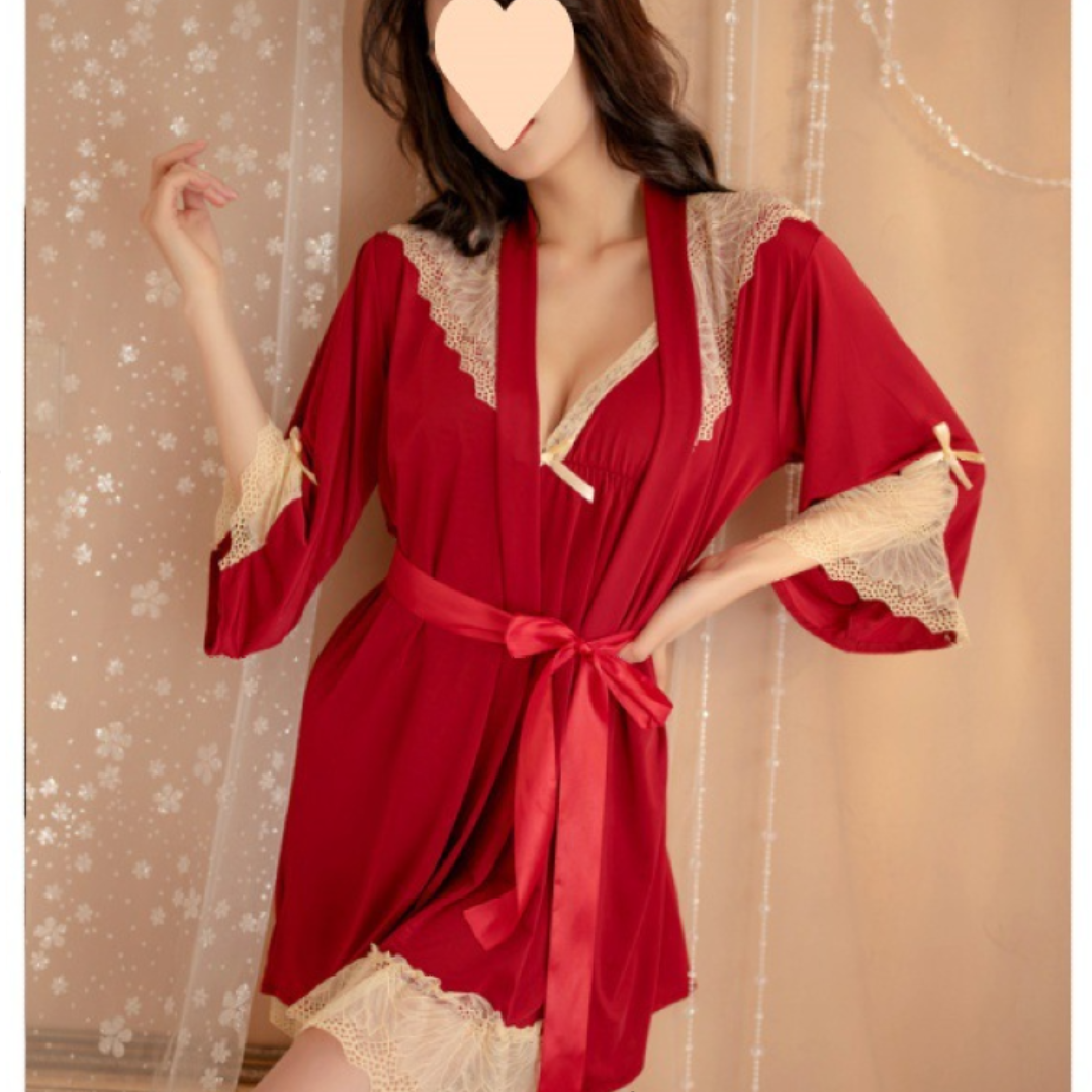 Soft Satin Silk Erotic Lace Trimmed Nighty