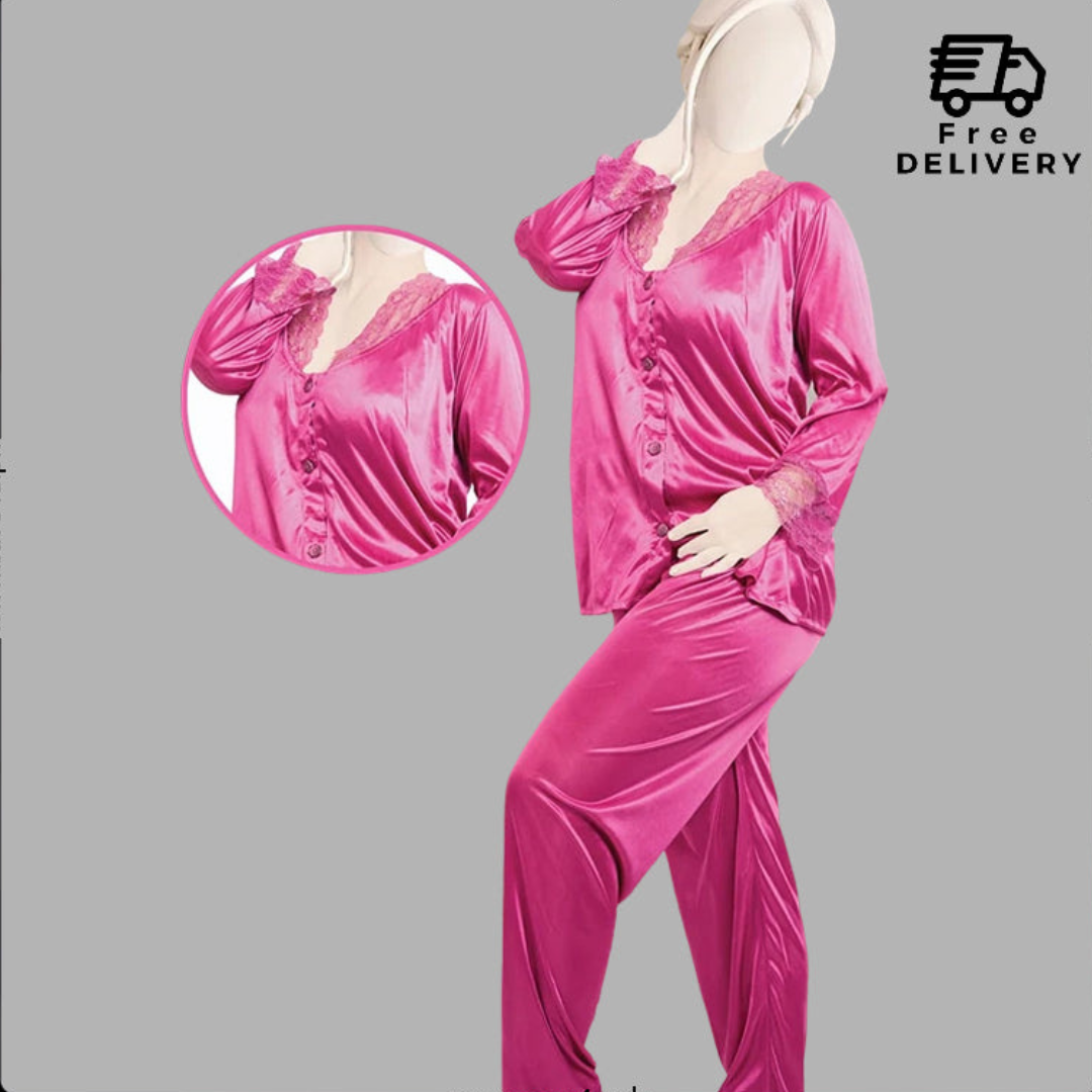 Satin Silk Lace-Trimmed Smooth Pajama Set