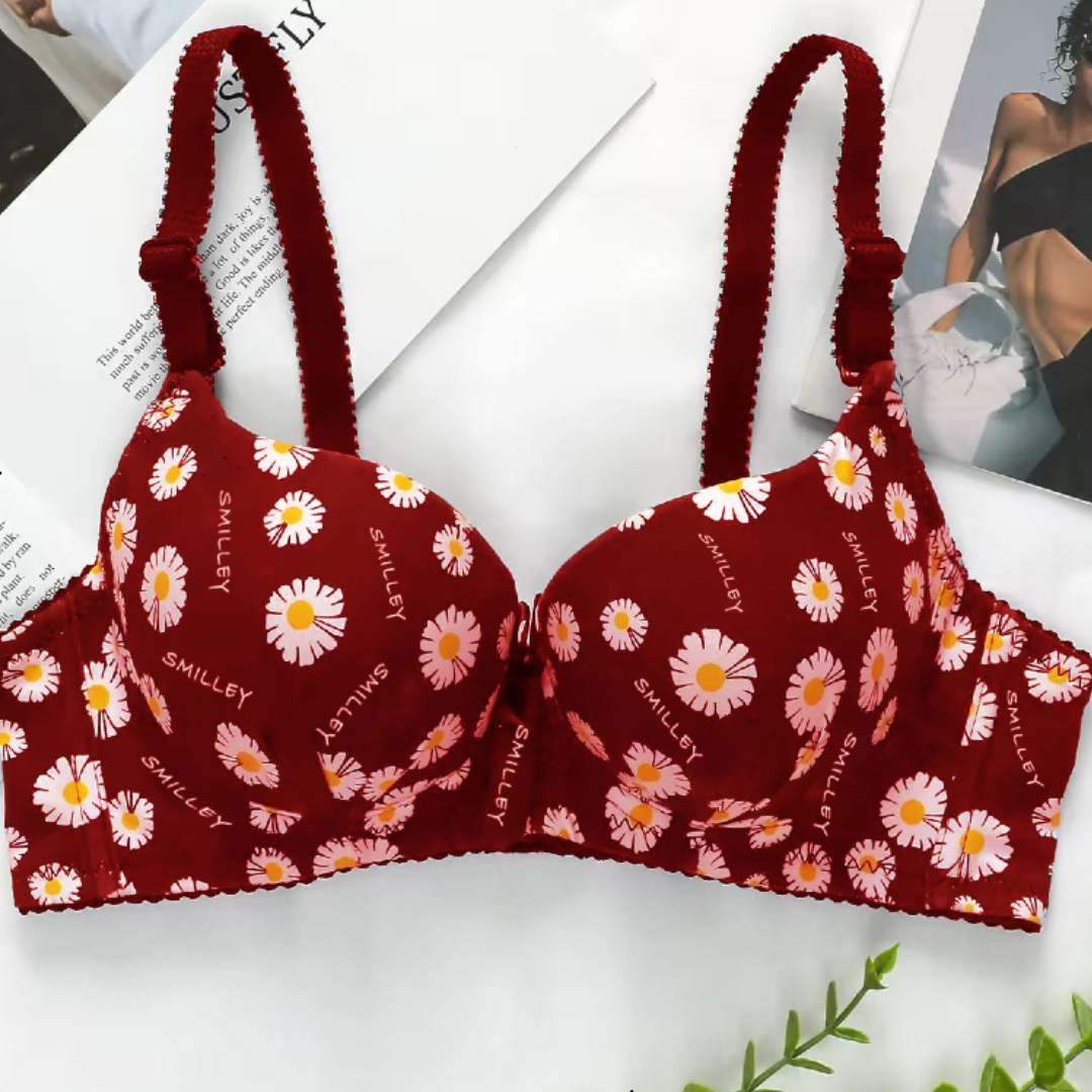 Double Padded Push Flower Printed Bra