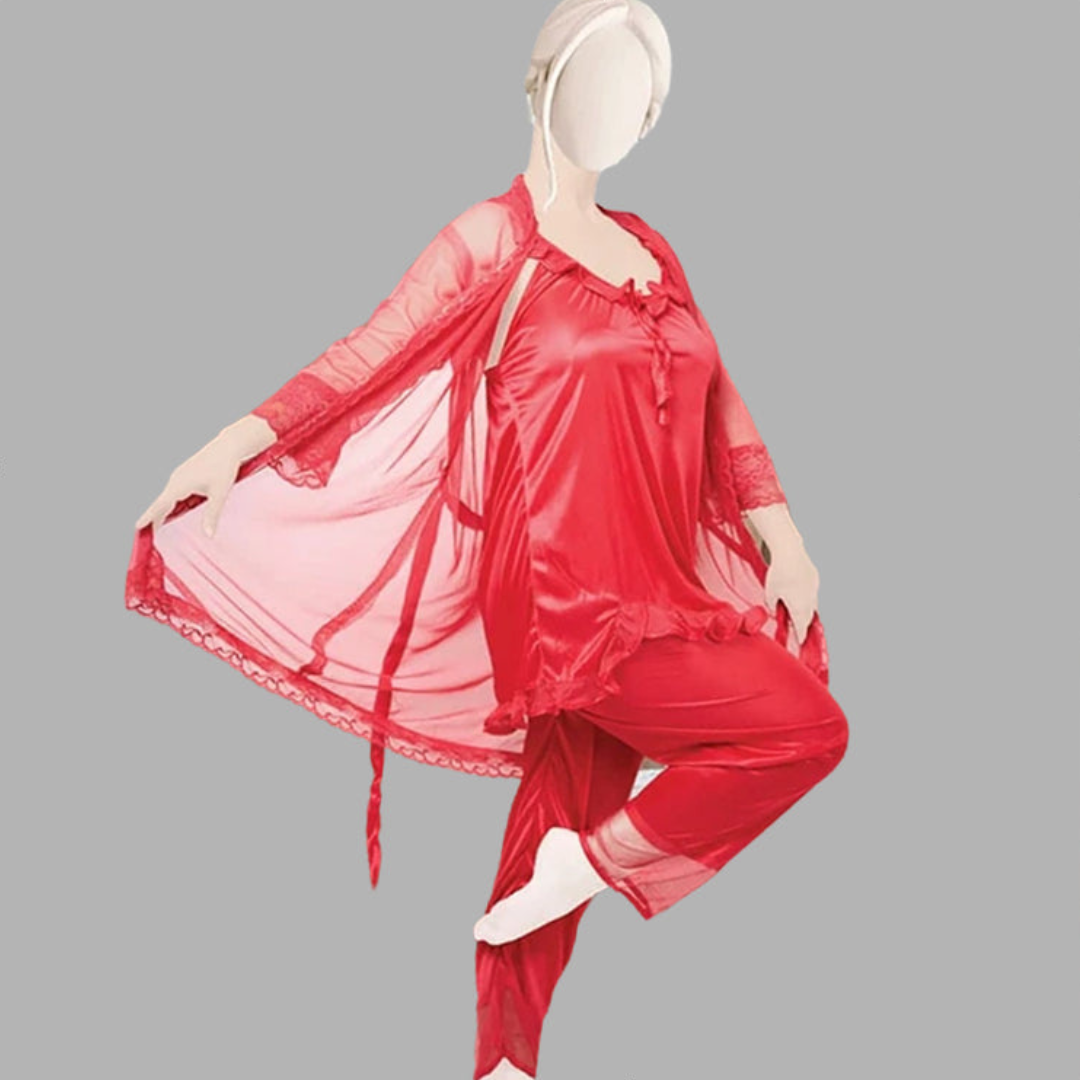 3 Pcs Satin Silk Chic Smooth Nighty