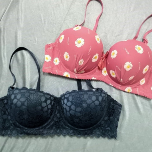 Pack Of 2 Full Printed & Lace Padded Bra