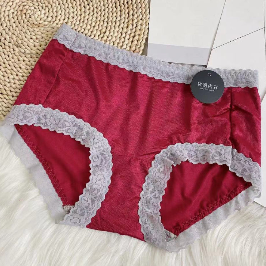 Pack of 2 Ladies Mid Waist Trim Lace Design Soft Silk Panties
