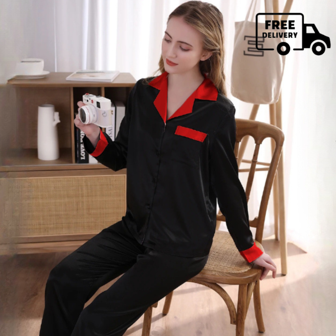 Satin V-Neck Elegance with Notched Collar