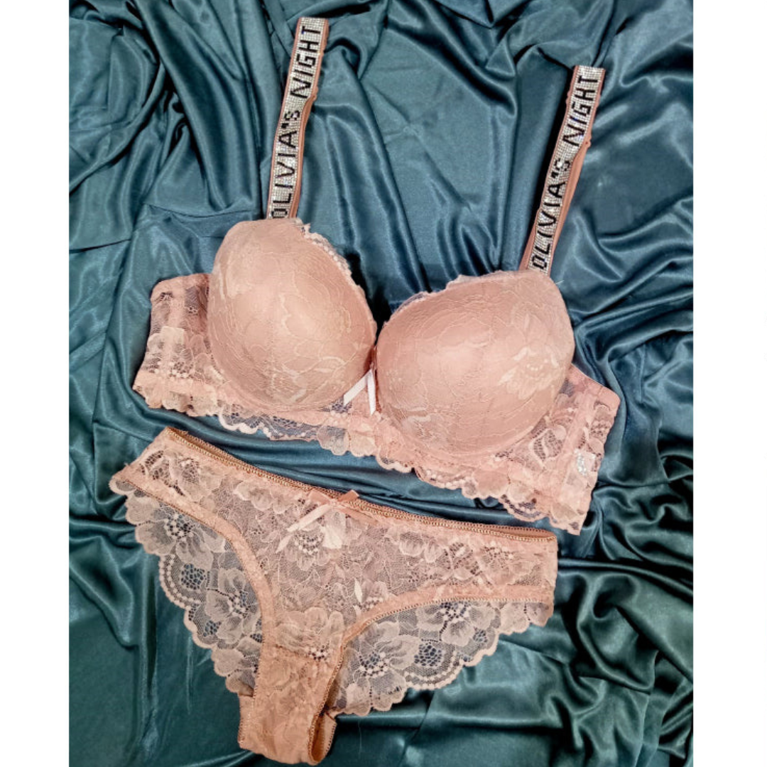 Floral Lace Padded Push up Bra Set