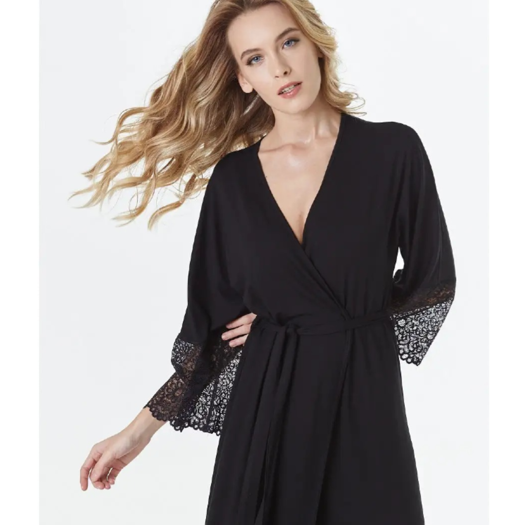 Lace Trim Satin Silky Elegant Single Robe