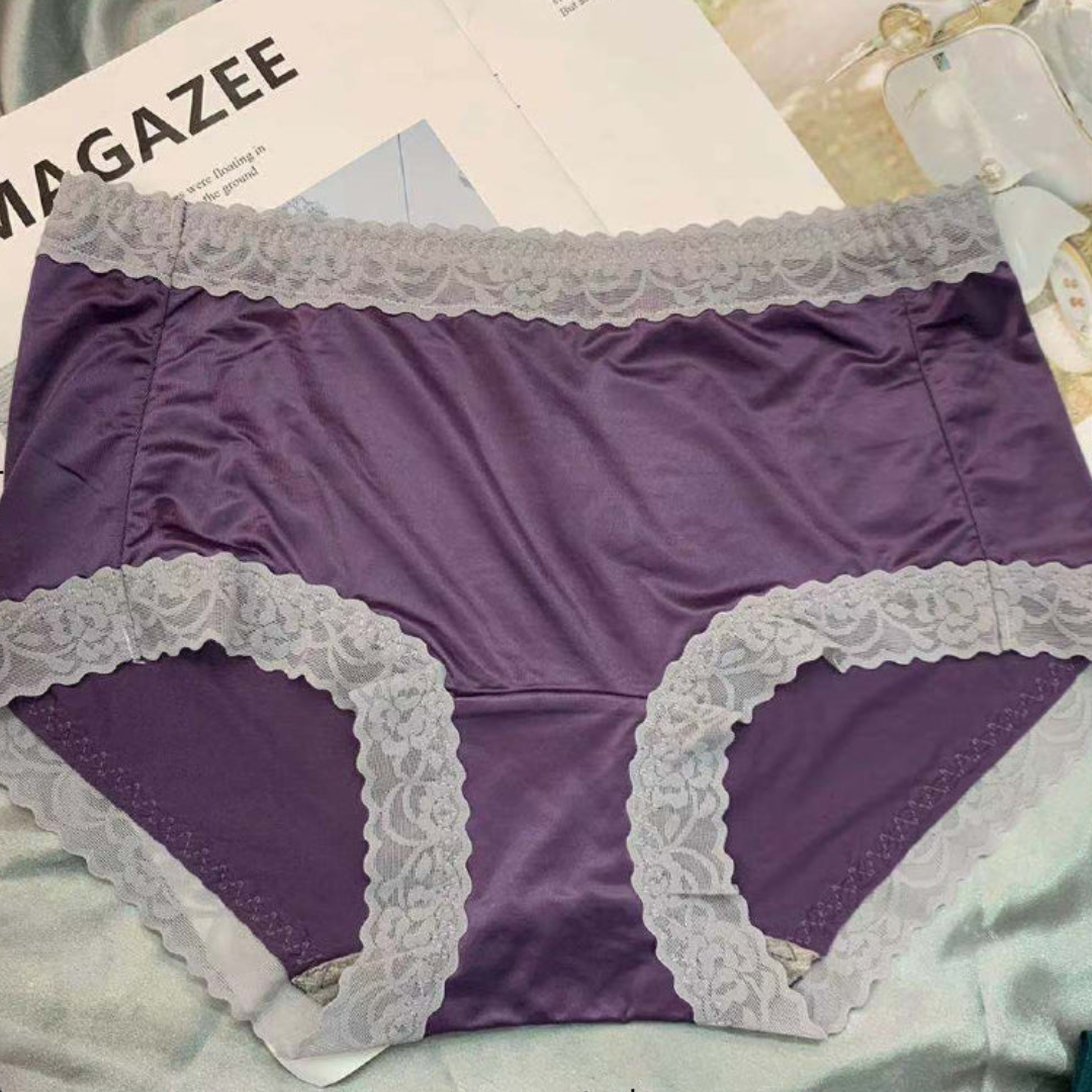 Pack of 2 Ladies Mid Waist Trim Lace Design Soft Silk Panties