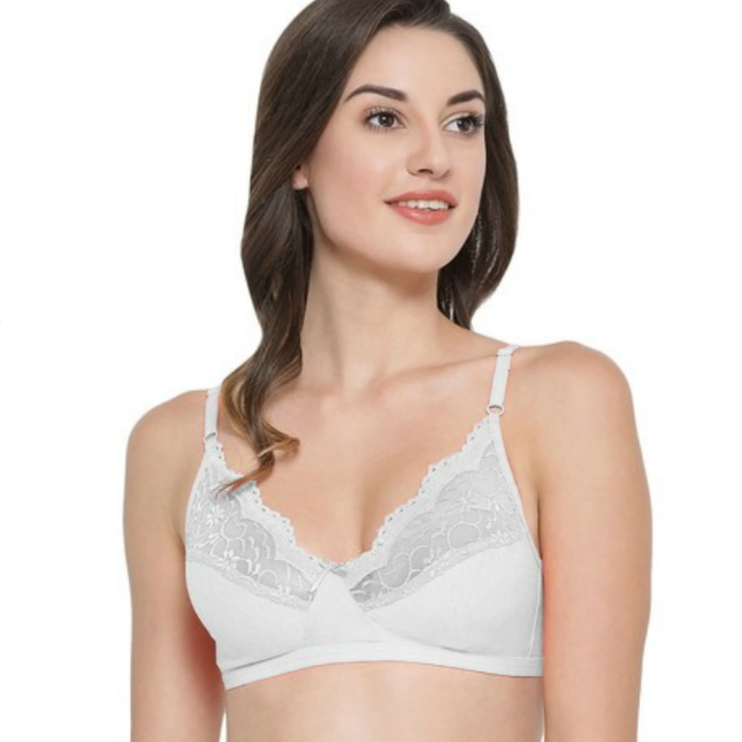 Full Coverage Lace Trim Non Padded Unlined Bra