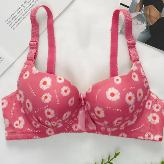 Double Padded Push Flower Printed Bra