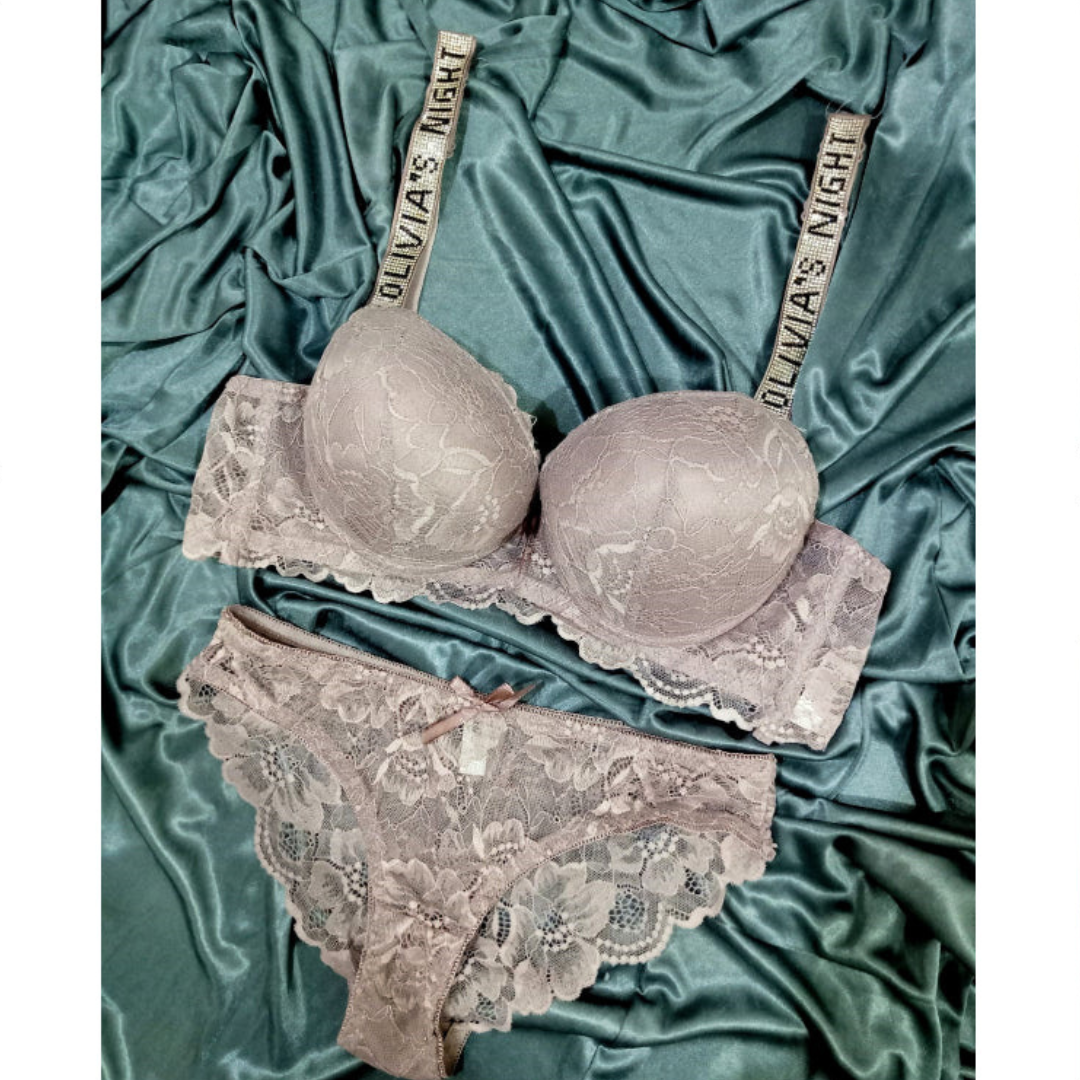 Floral Lace Padded Push up Bra Set