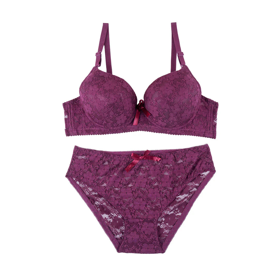 Thin Padding Trim Lace Design Bra Set