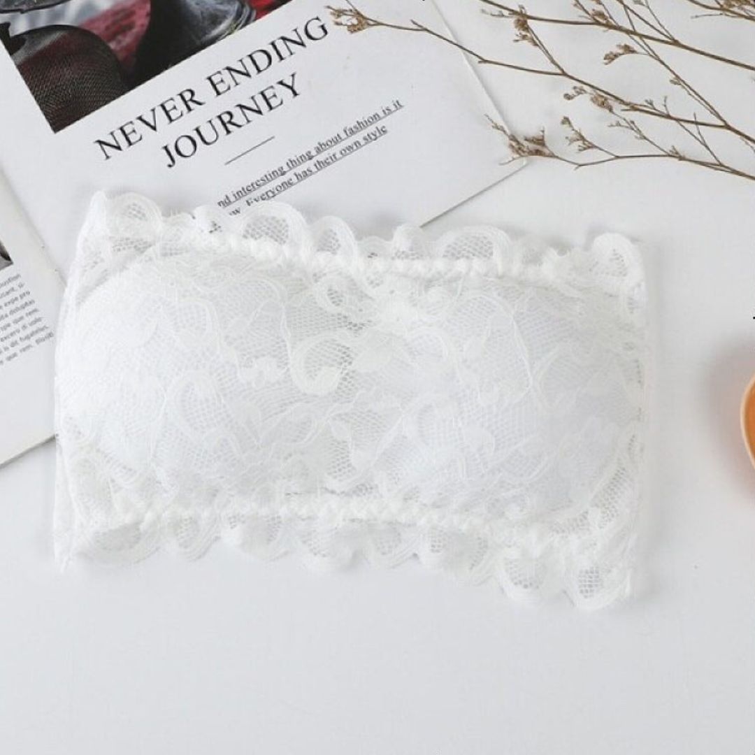 Floral Lace Design Cute Padded Strapless Bra