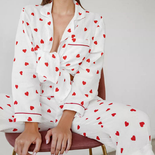 Heart Print Slip Nightdress Casual Crew Neck Criss Cross