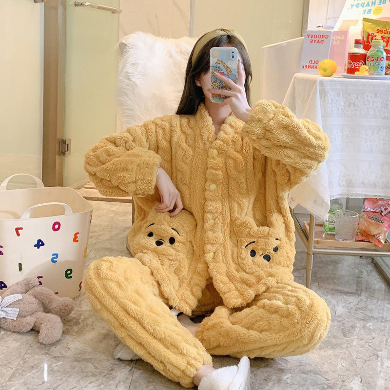 Women's Autumn Winter Ins Cartoon Coral Fleece Pajamas