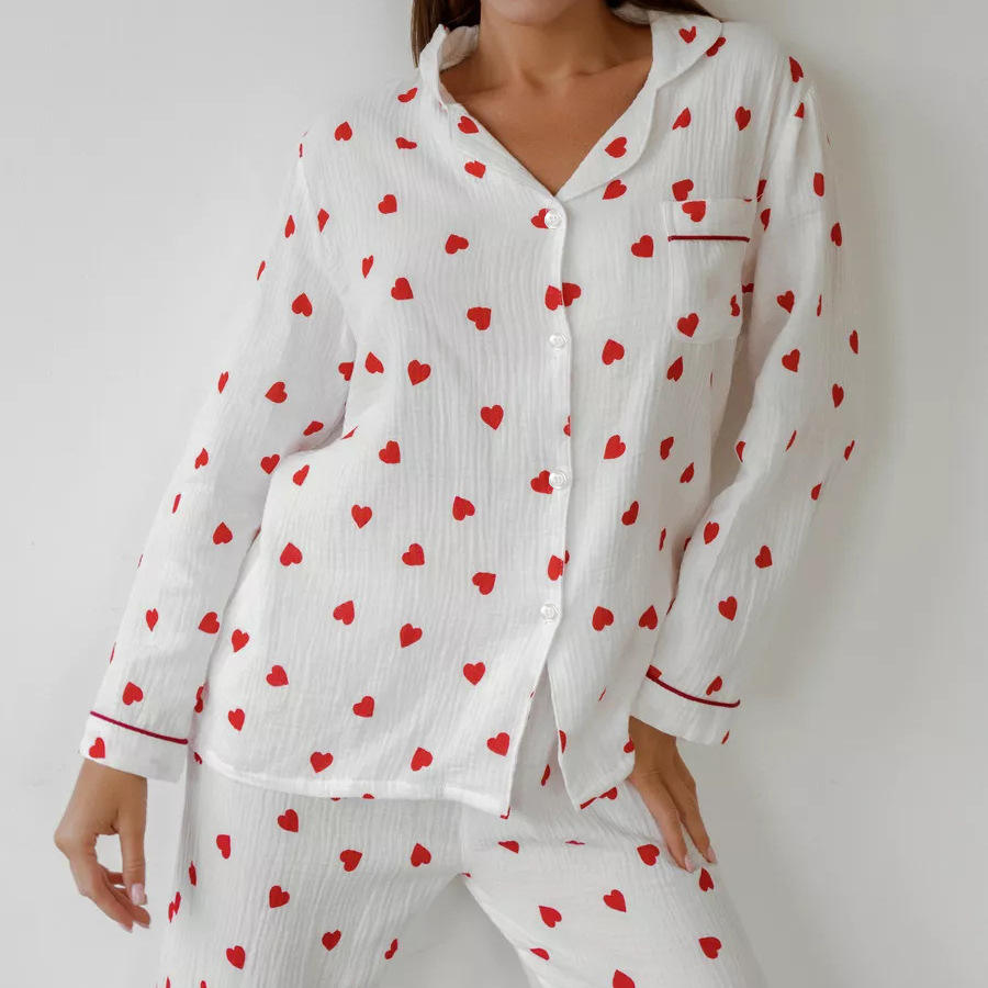 Heart Print Slip Nightdress Casual Crew Neck Criss Cross