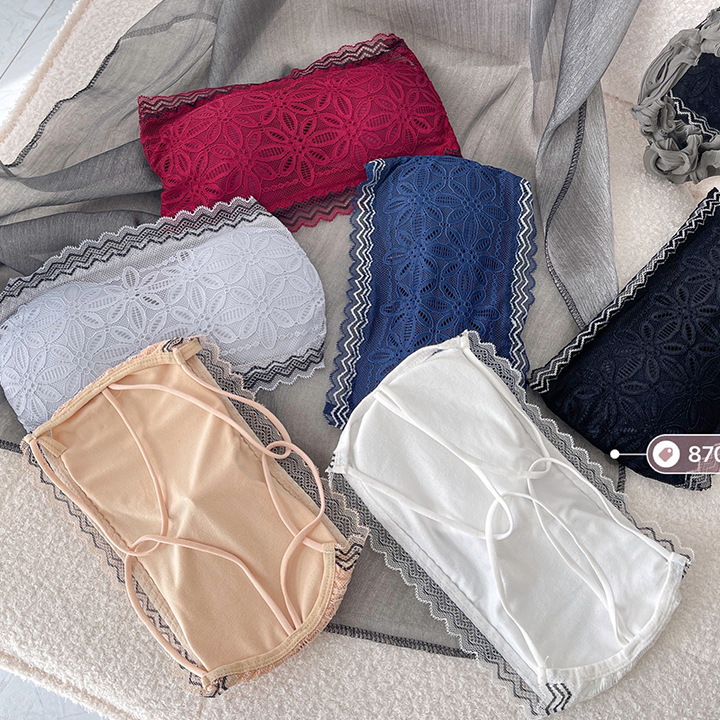 Ladies Thin Padded Wireless Floral Lace Strapless Bra