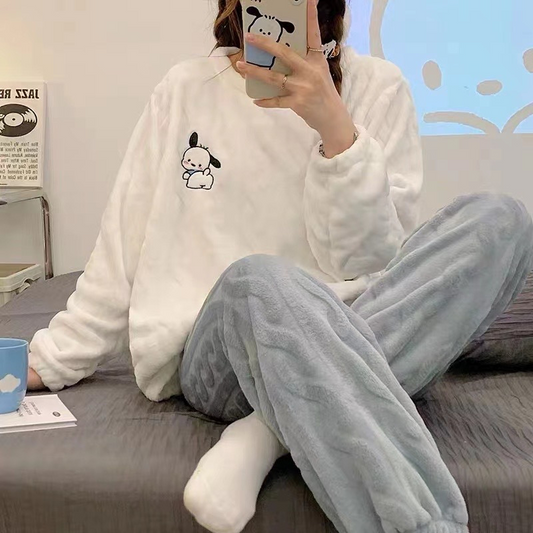 Soft Cute Polyester Micro Polar Fleece Sleep Set Pajama Set